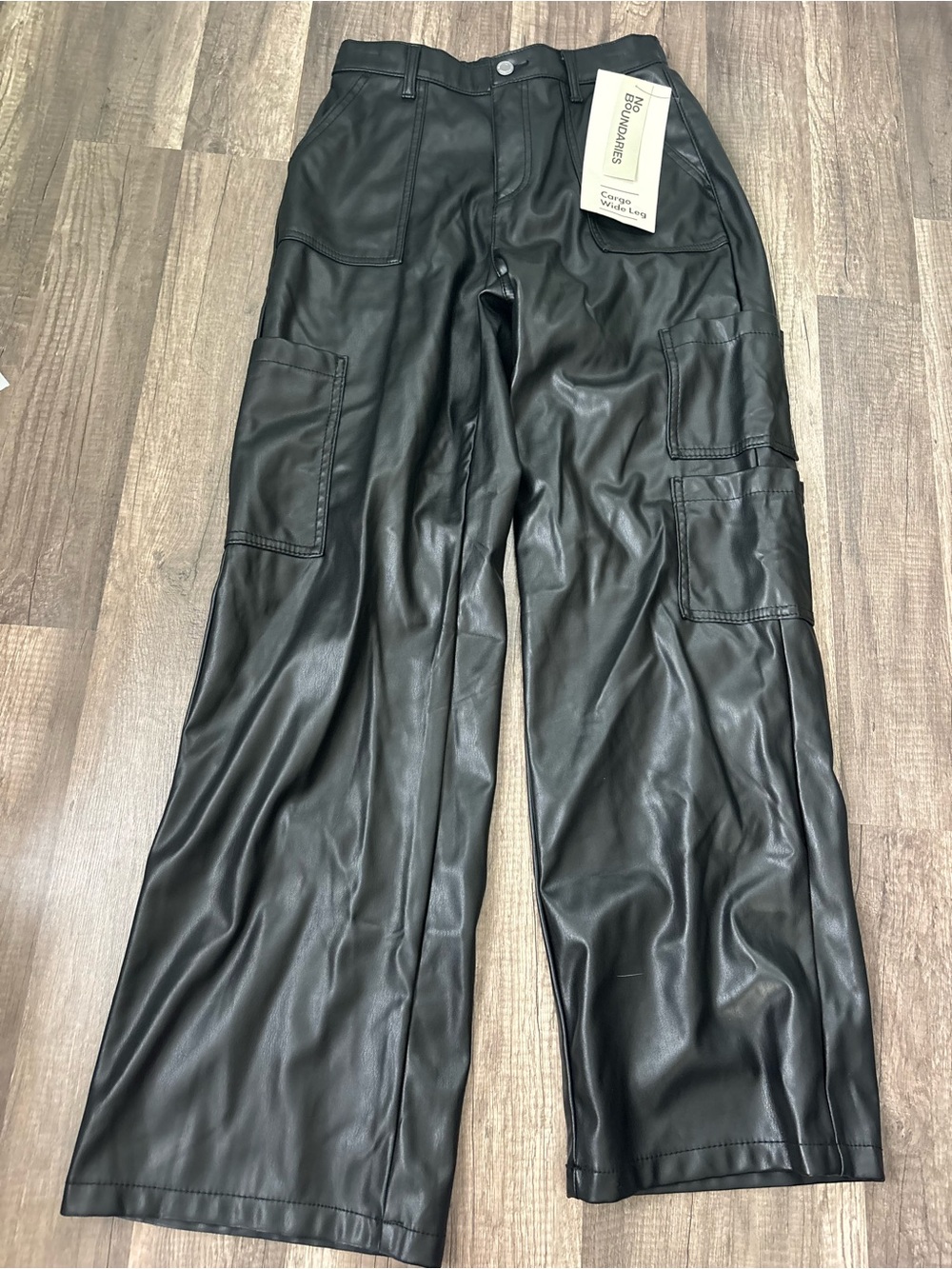 No Boundaries Black Faux Leather Cargo Pants size small
